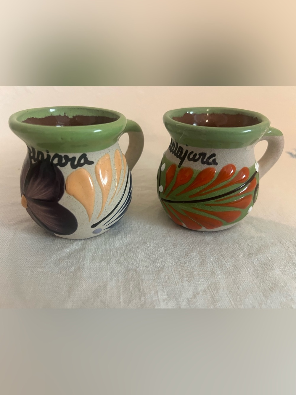Hand-Painted Green & Orange Ceramic pieces
